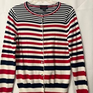 Lands End Classic Striped Button Down Sweater XS Women 100% Supima Cotton